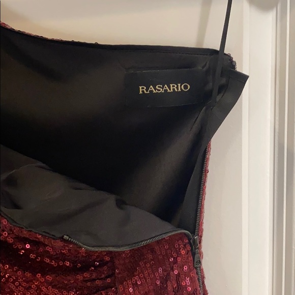 RASARIO one shoulder sequin dress in burgundy - Picture 6 of 7